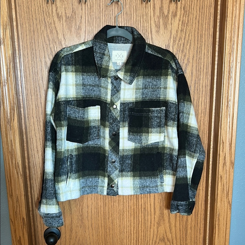 Utility Jacket in Black and Green with Bold Plaid Pattern
